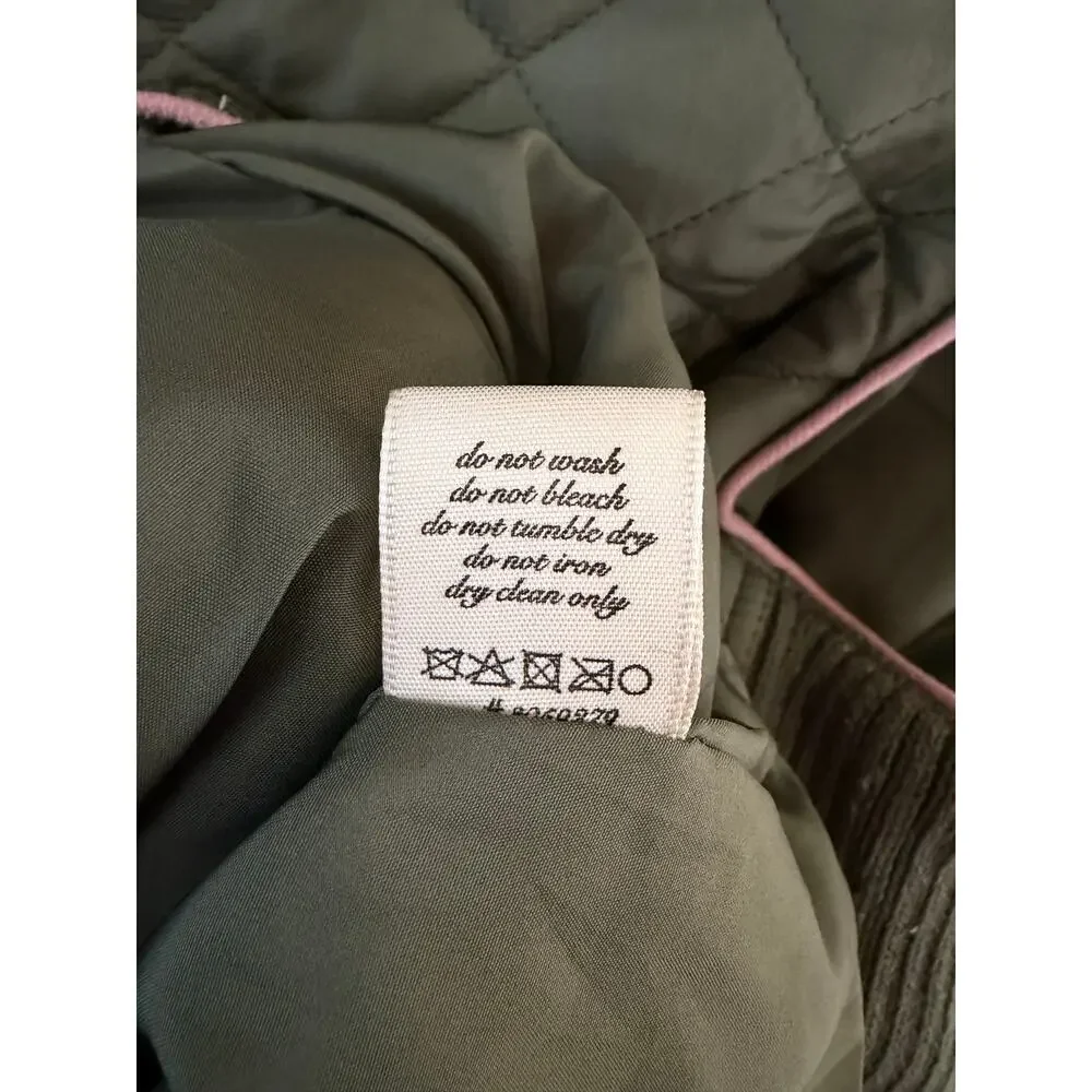 Miami Olive Green Quilted Puffer Vest Pink Trim Zip Front Women’s Medium - Picture 5 of 7
